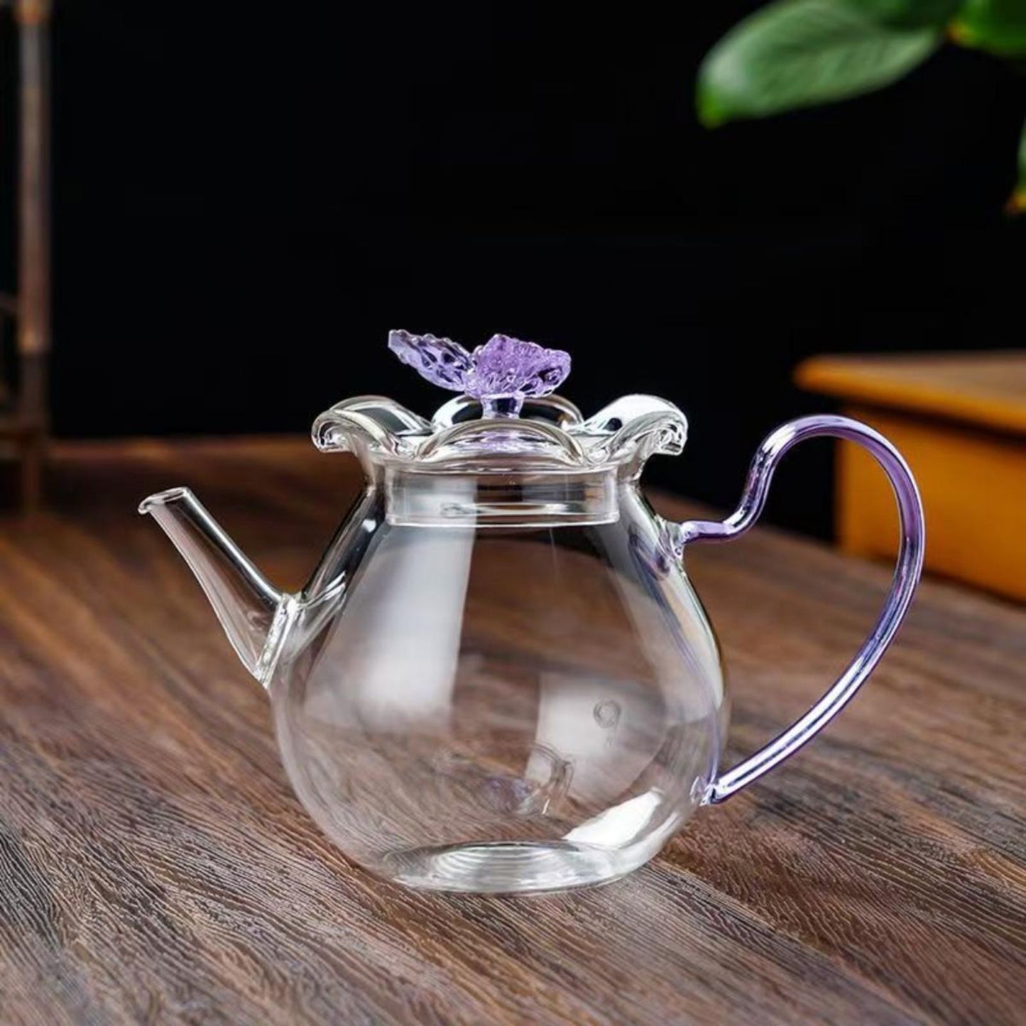 High-Temperature Heat-Resistant Butterfly Glass Kettle with Infuser – 450ml