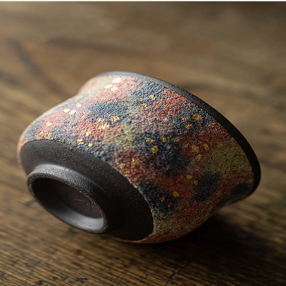 Colorful Rock Mine Ceramic Teacup – Handmade Rustic Gongfu Tea Cup