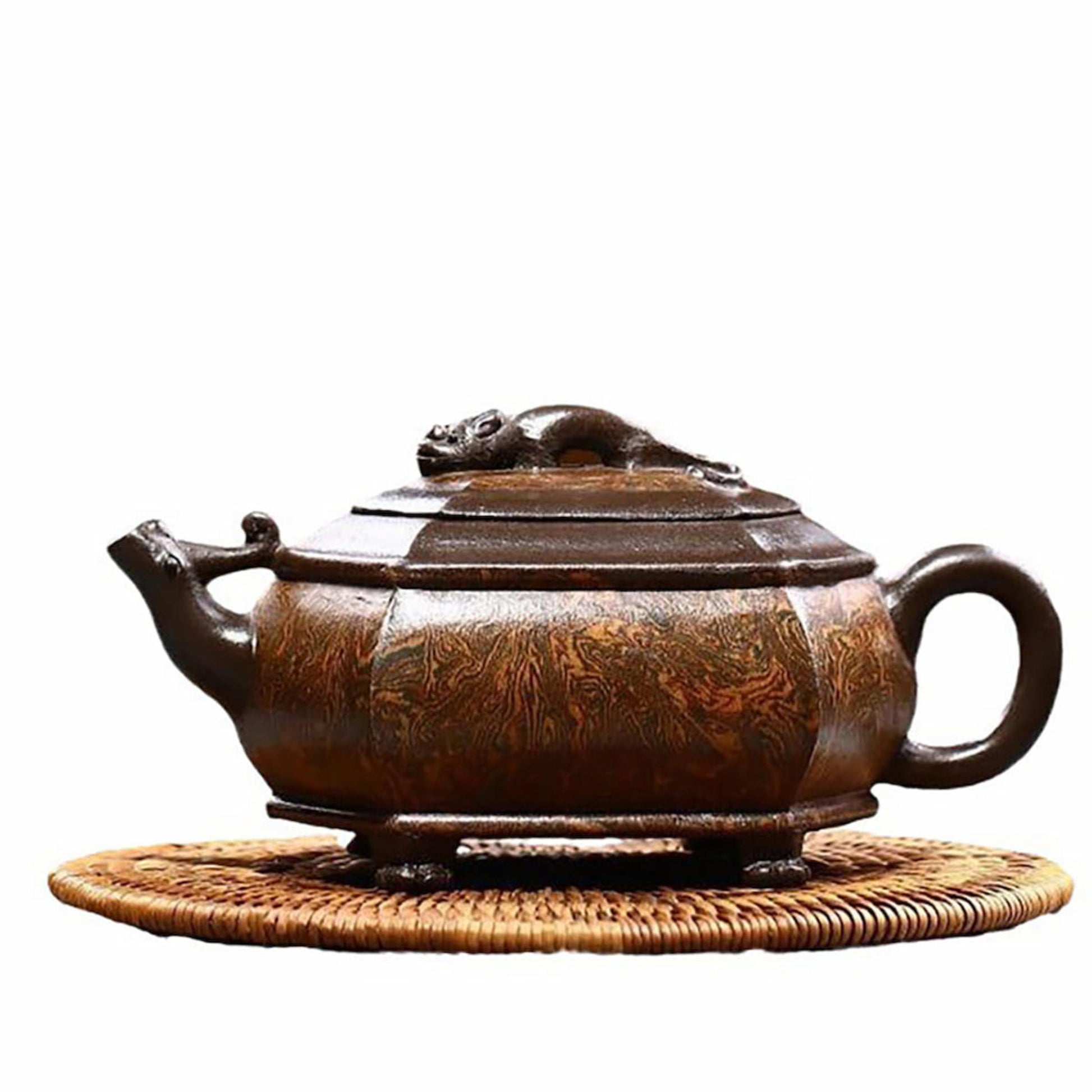 Handcrafted Chi Long Hexagonal Teapot, 230ml Yixing Zini Jiao Ni clay, for gongfu tea set or loose leaf tea