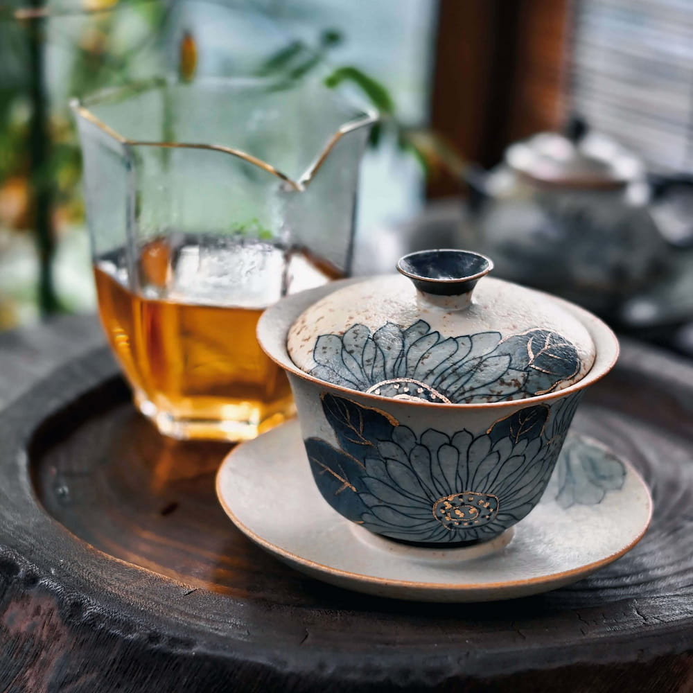 Jingdezhen Qiuci Gaiwan – Handcrafted Three-Piece Chinese Tea Bowl with Autumn Motif