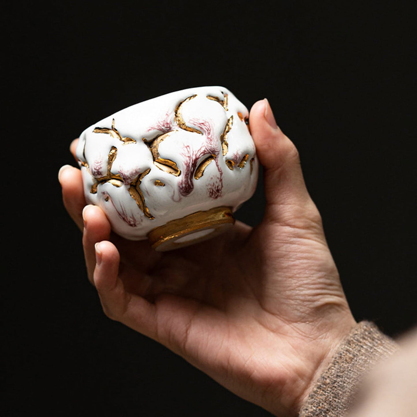 Shinoyaki Gold Gongfu Tea Cup – Handmade Ceramic Chinese Master Cup for Traditional Brewing