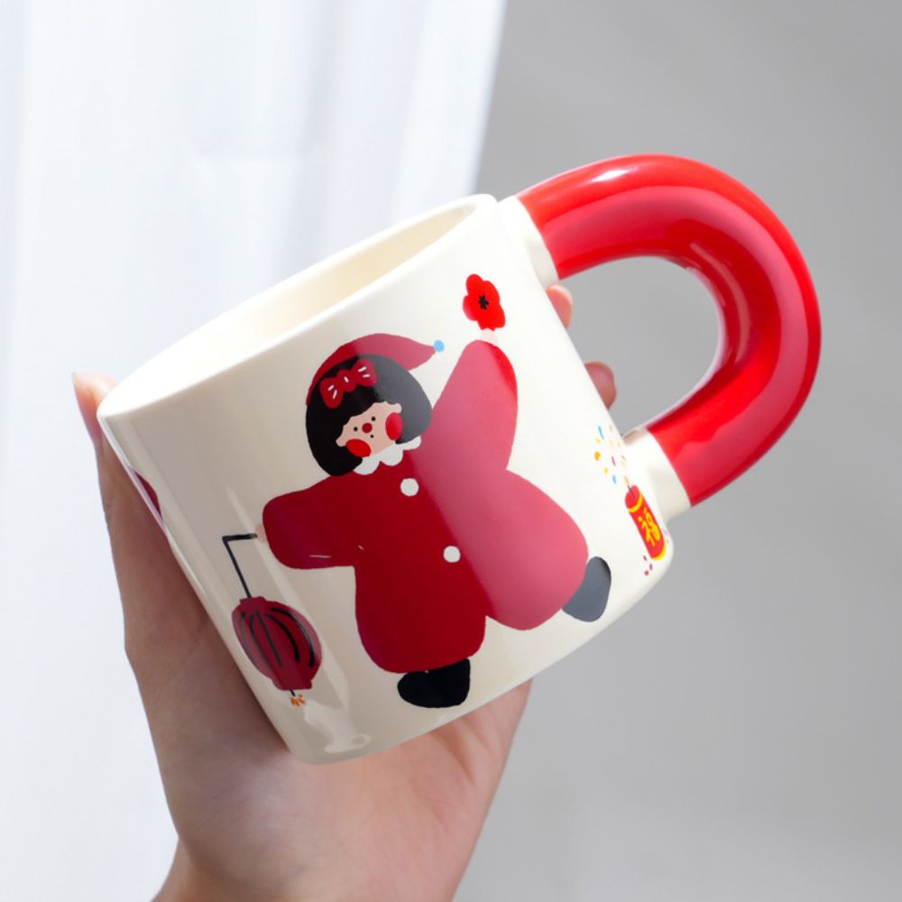 Double Happiness Couple Ceramic Mugs – Boy & Girl Design, Perfect Gift for Couples or Friends