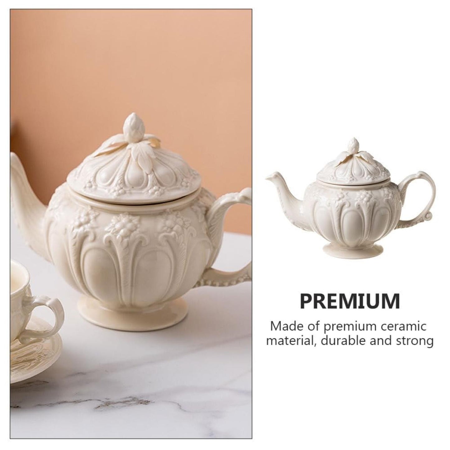 Handcrafted Embossed Vintage Palace Tea Set – Porcelain Teapot and Cup with Saucer for Afternoon Tea