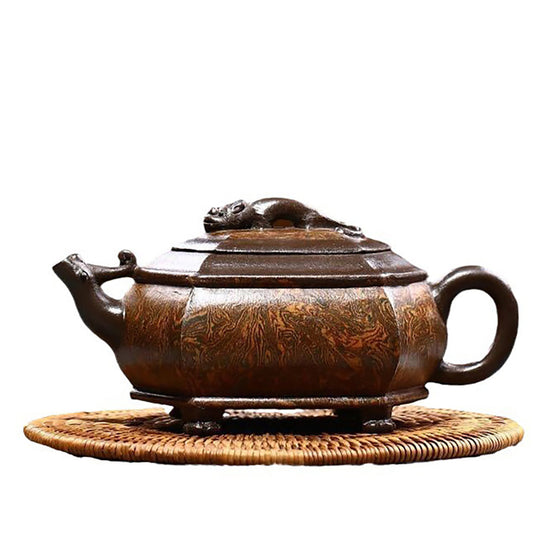 Yixing Hexagonal Teapot – Handmade Chi Long Dragon Clay Teaware
