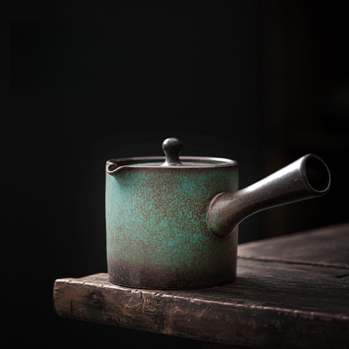 Zhanlan Blue Glazed Retro Ceramic Side-Handle Teapot 5 oz