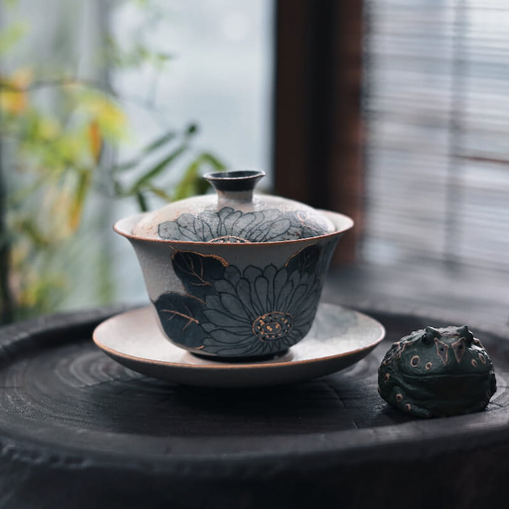 Jingdezhen Qiuci Gaiwan – Handcrafted Three-Piece Chinese Tea Bowl with Autumn Motif