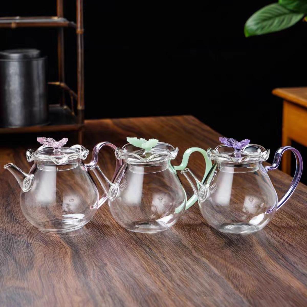 High-Temperature Heat-Resistant Butterfly Glass Kettle with Infuser – 450ml