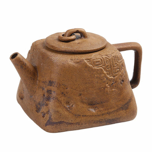 Sanxingdui Square Teapot – Handmade Old Clay Ceramic Chinese Teaware