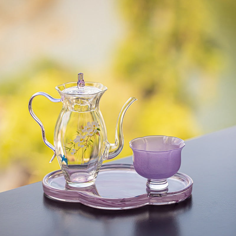 Elegant Glass Tea Set for One – 260ml Teapot with Cup & Tray | Modern Minimal Tea Set