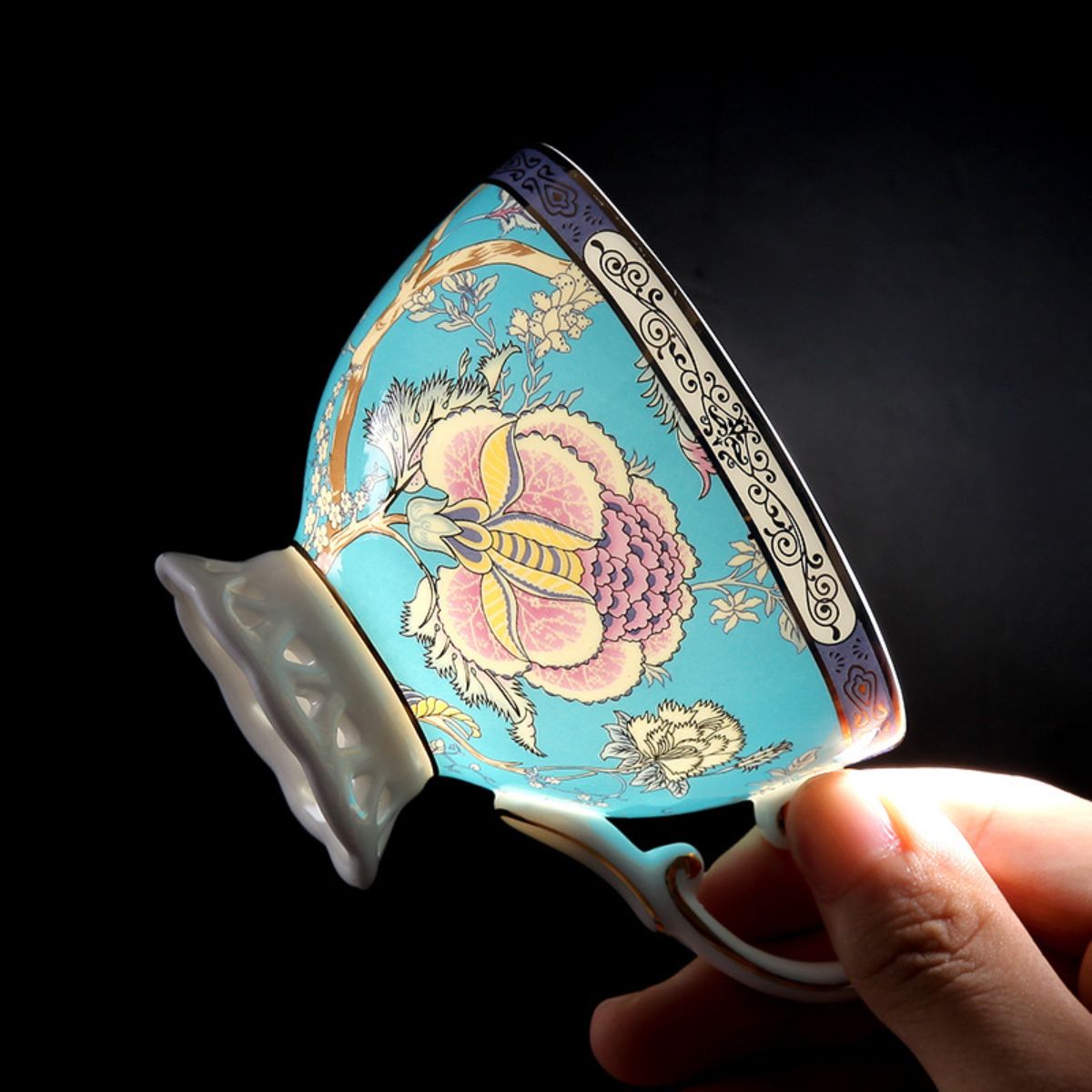 Turquoise Bone China Modern Coffee & Tea Set Gift Box – 4 Cups, 1 Teapot, Sugar Pot & Creamer