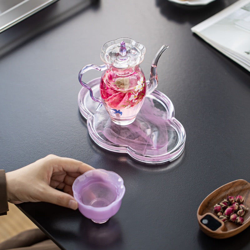 Elegant Glass Tea Set for One – 260ml Teapot with Cup & Tray | Modern Minimal Tea Set