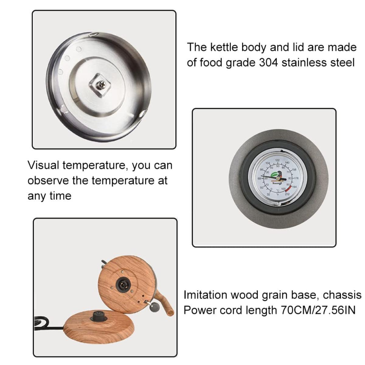 Electric Gooseneck Kettle with Temperature Gauge – 304 Stainless Steel Fast Heating Tea Kettle