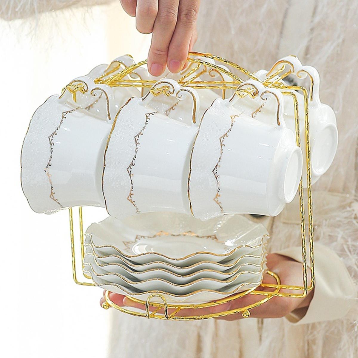 Tea Set – 6 Cups & Saucers, 650ml Glass Teapot with Warmer Stand, Cup Stand & Optional Tray, Elegant Tea Gift