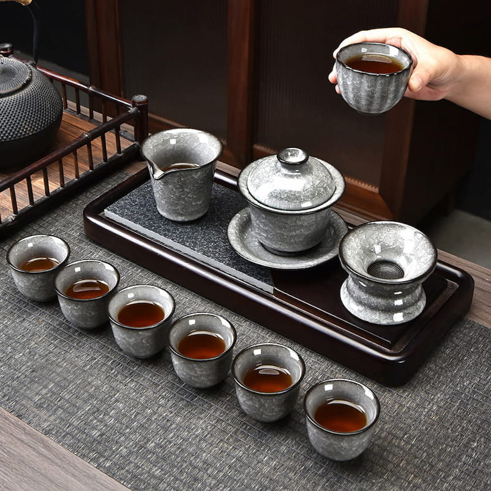 Black Ice Ceramic Gaiwan Gongfu Tea Set with Gift Box – Complete Chinese Tea Set