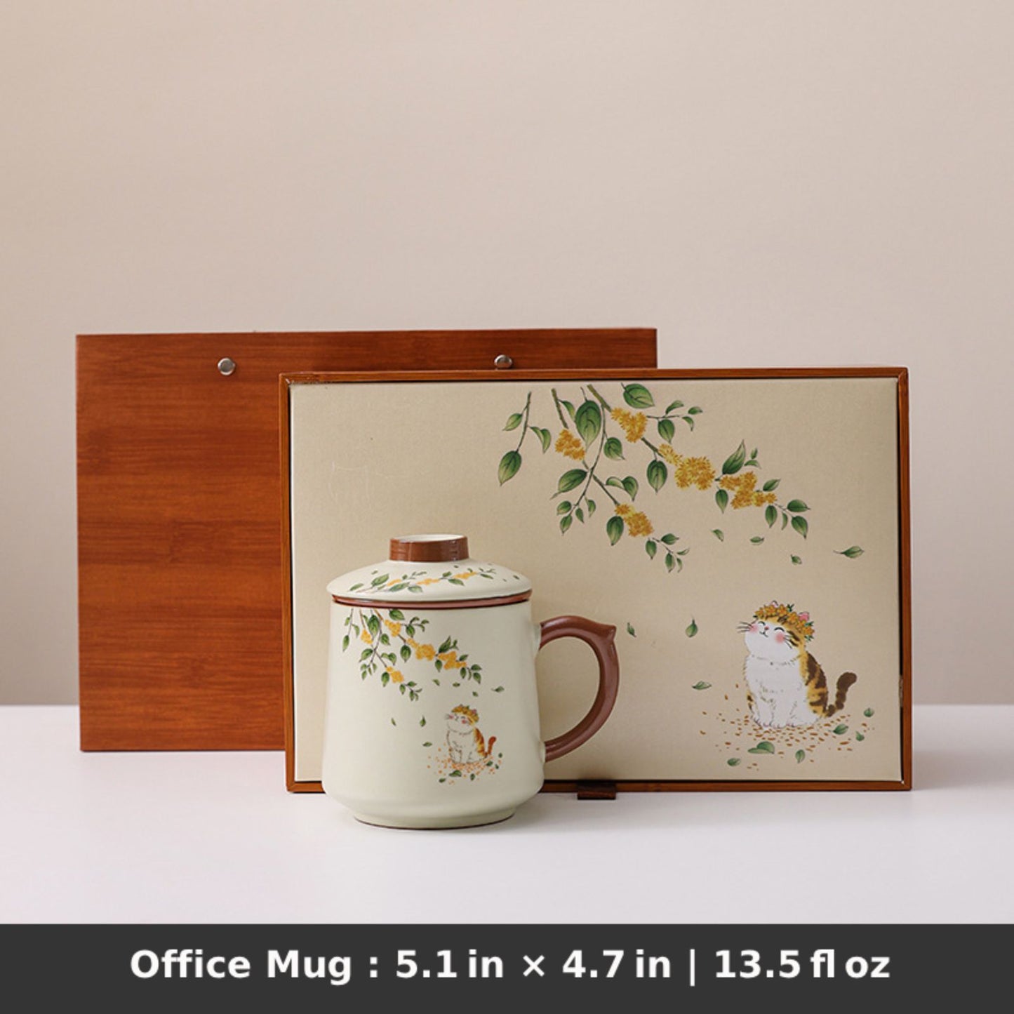 Beige Ru Kiln Large Capacity Ceramic Tea Infuser Mug – Single Cup, Cat, Koi, or Panda Design