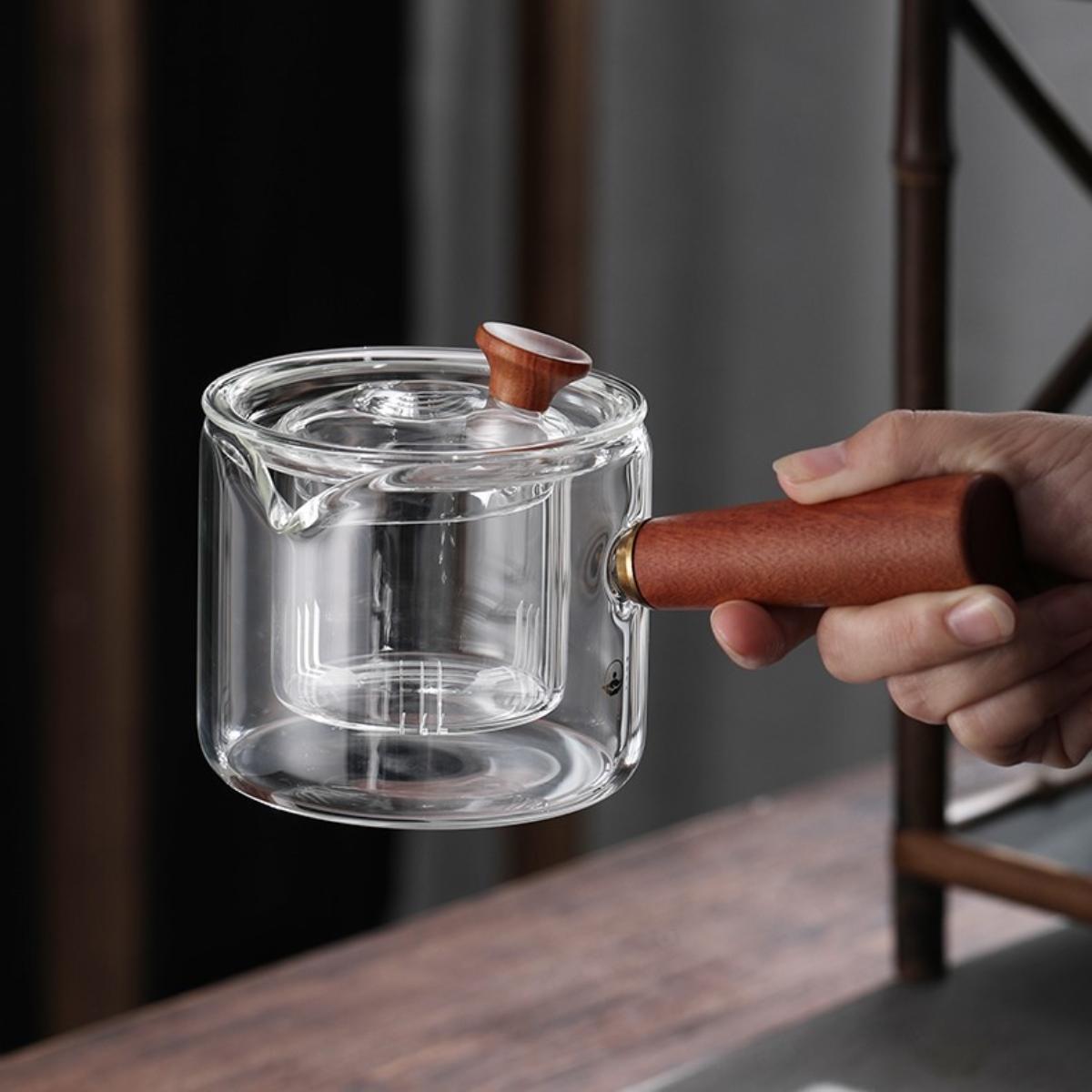 Heat-Resistant Glass Kettle with Side Handle & Infuser – 500ml Clear & Smoky Gray