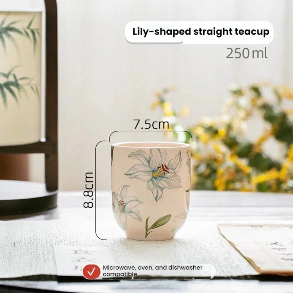 Lily Blossom Chinese Tea Set Gift Box with Teapot, 4 Cups & Wooden Tray, Porcelain Tea Set with Carry Bag