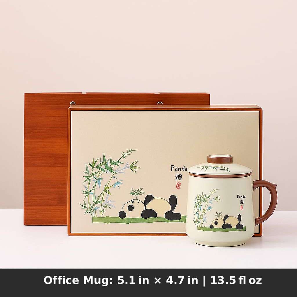 Beige Ru Kiln Large Capacity Ceramic Tea Infuser Mug – Single Cup, Cat, Koi, or Panda Design