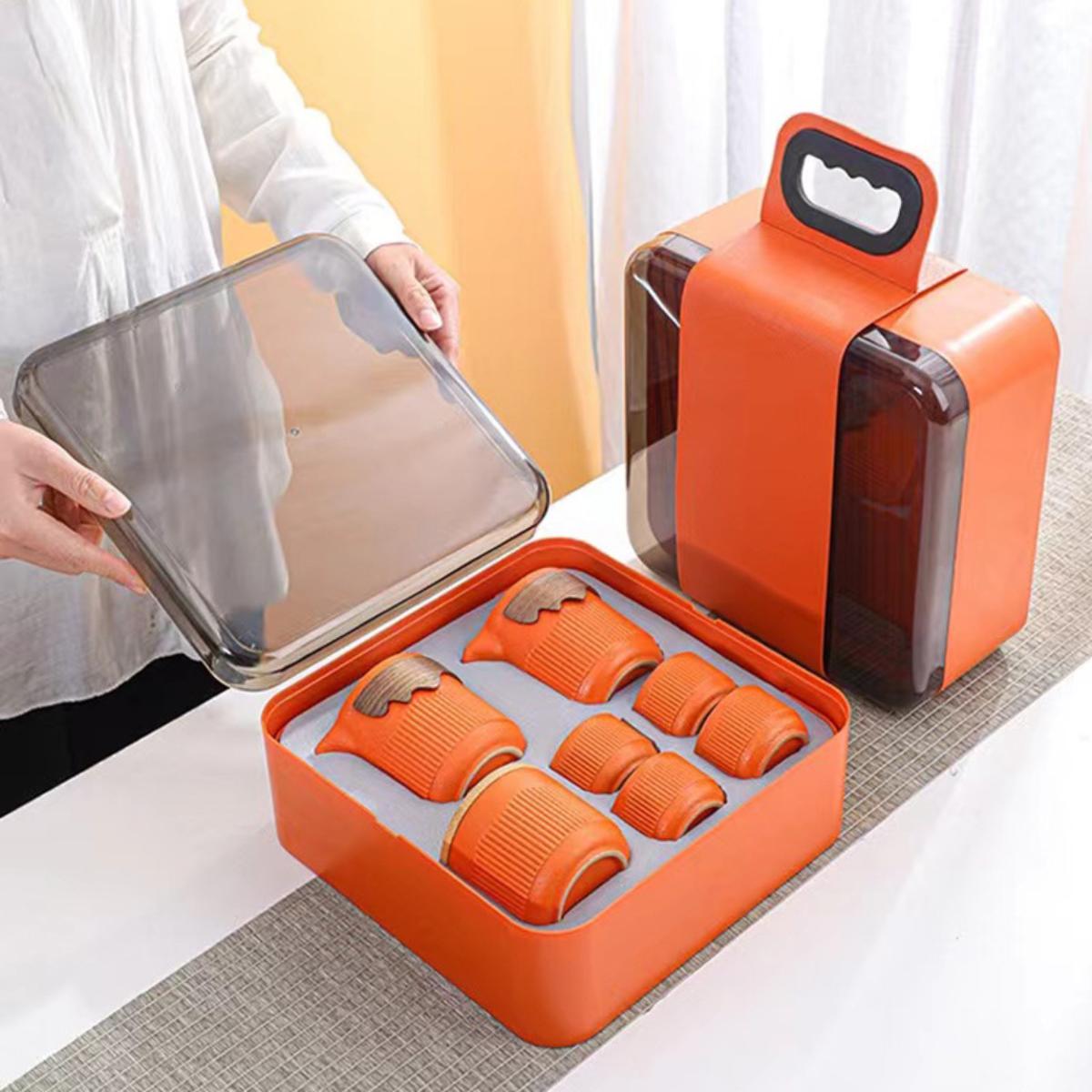 Rustic Stoneware Gongfu Travel Tea Set with Teapot & Cups – 4 Colors