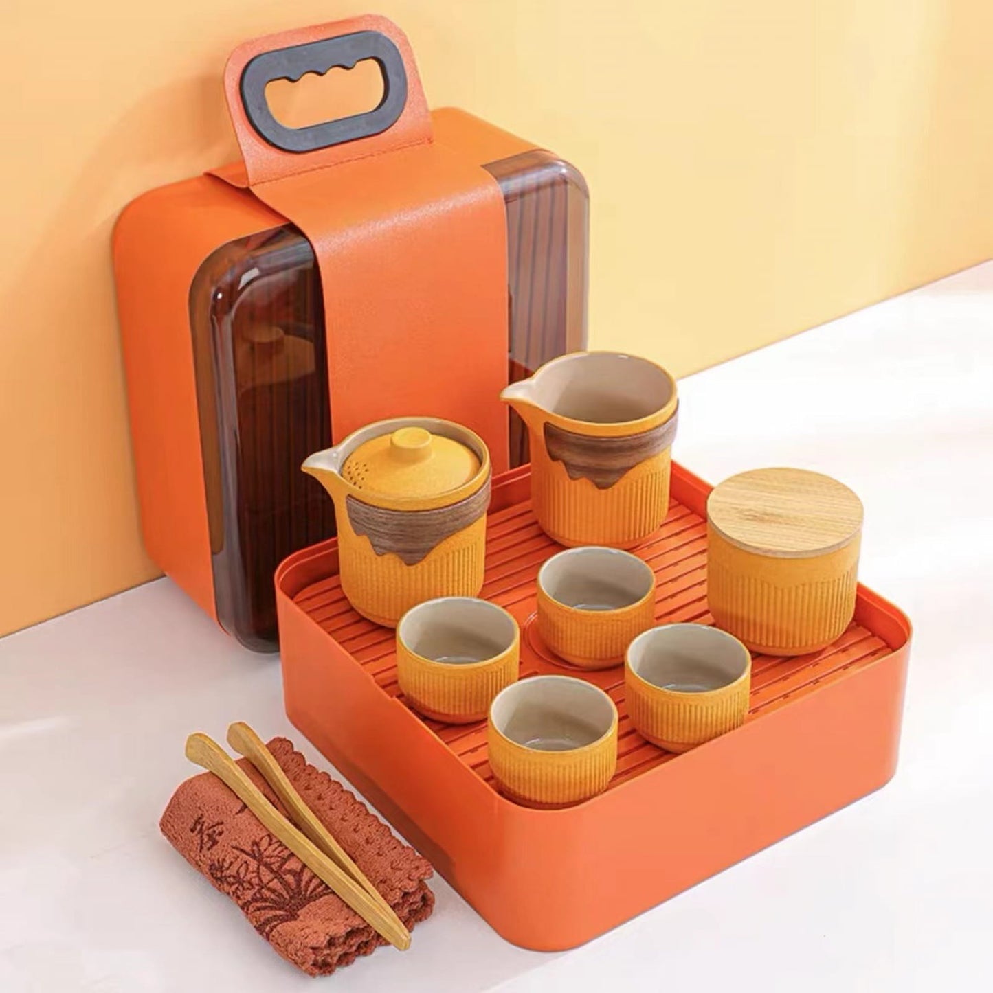 Rustic Stoneware Gongfu Travel Tea Set with Teapot & Cups – 4 Colors