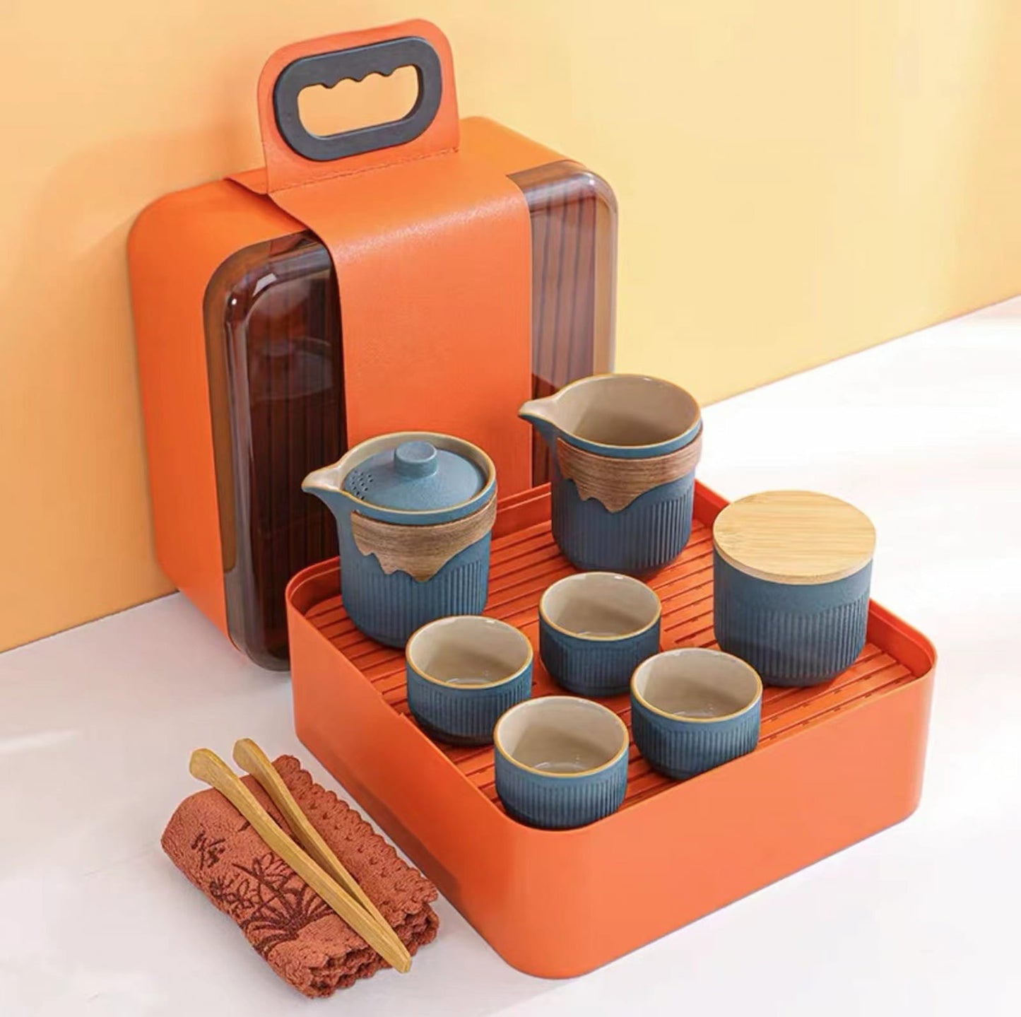 Rustic Stoneware Gongfu Travel Tea Set with Teapot & Cups – 4 Colors