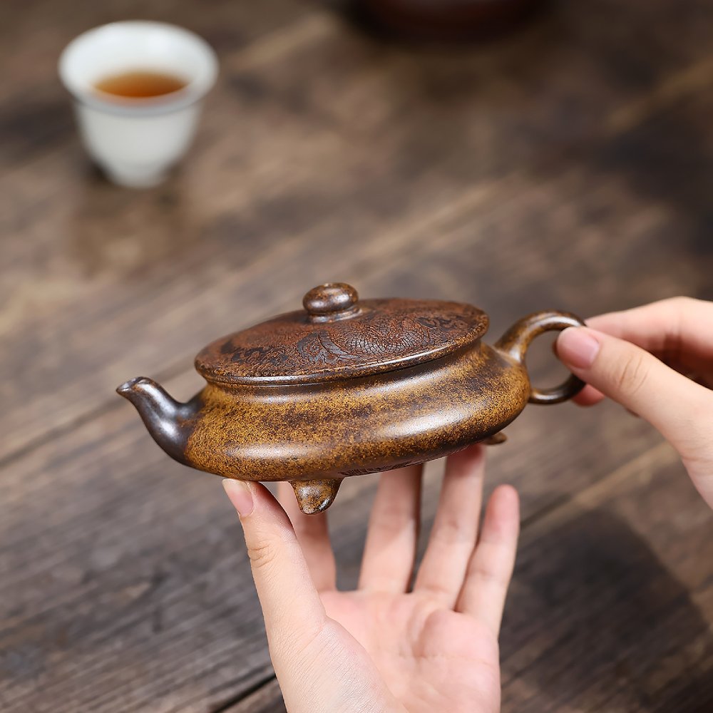 Three-Legged Xu-Bian Purple Clay (Yixing Zisha) Teapot – Longgu Jinsha Clay – 200ml