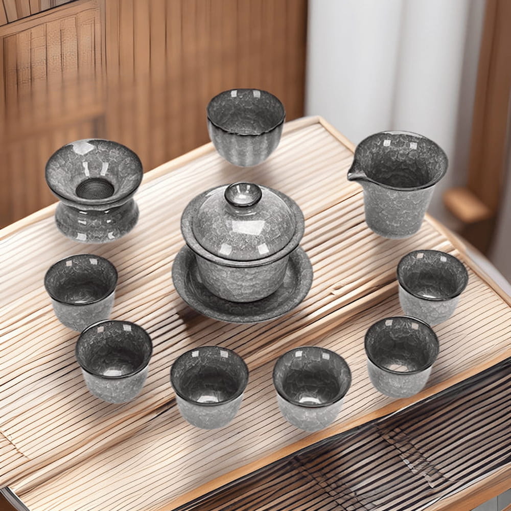 Black Ice Ceramic Gaiwan Gongfu Tea Set with Gift Box – Complete Chinese Tea Set