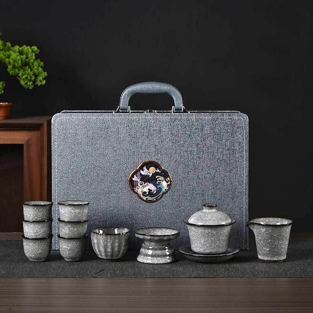 Black Ice Ceramic Gaiwan Gongfu Tea Set with Gift Box – Complete Chinese Tea Set