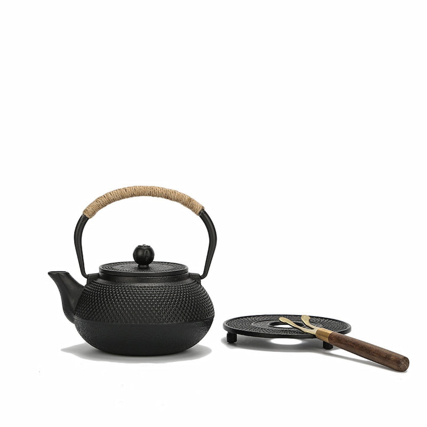 Black Cast Iron Tea Set – 900ml Teapot with Coasters, 4 Cups & Gift Box