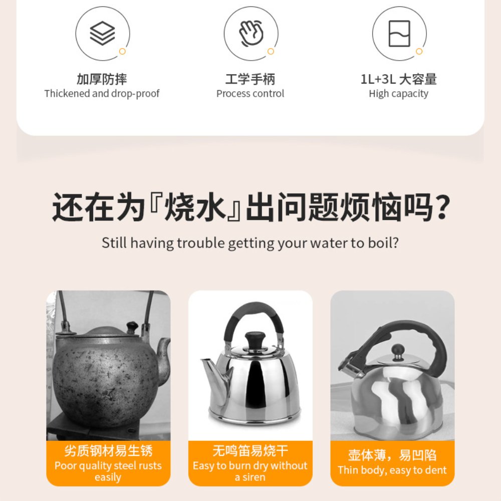 2-Piece Whistling Kettle Set – 3L & 1L Stainless Steel, Fast Boil, Safe Cool-Touch Handles