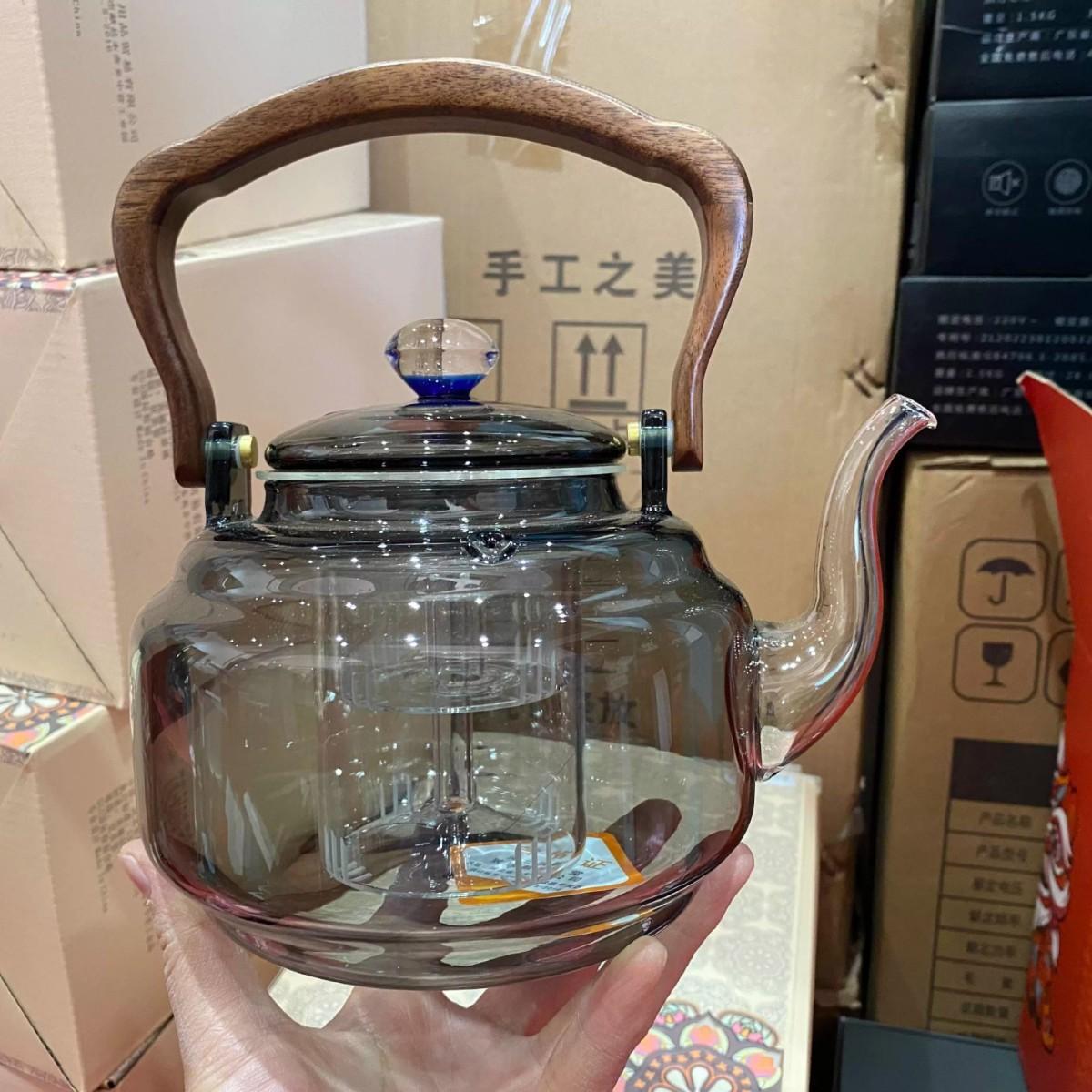 Smoky Gray Glass Kettle – 1200ml Heat-Resistant Stovetop Kettle