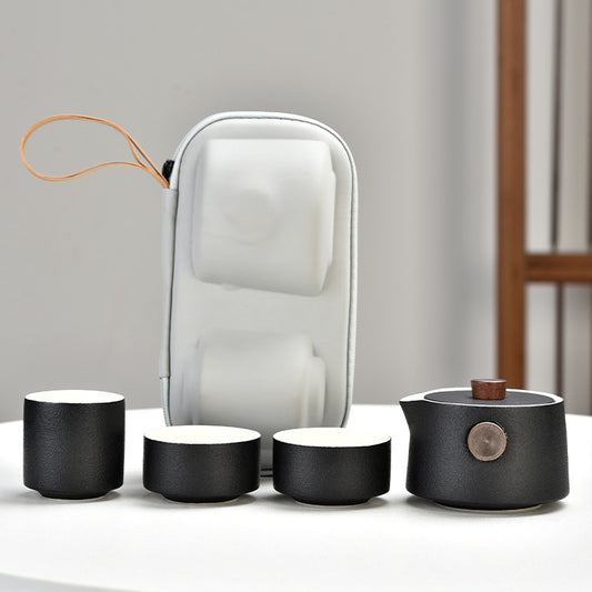 Minimalist Travel Gongfu Tea Set – Complete Chinese Ceramic Tea Set with Teapot, 3 Cups & Carrying Case
