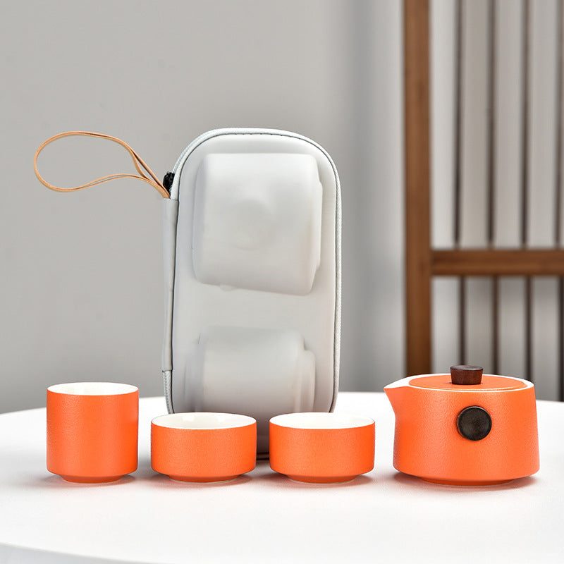 Minimalist Travel Gongfu Tea Set – Complete Chinese Ceramic Tea Set with Teapot, 3 Cups & Carrying Case