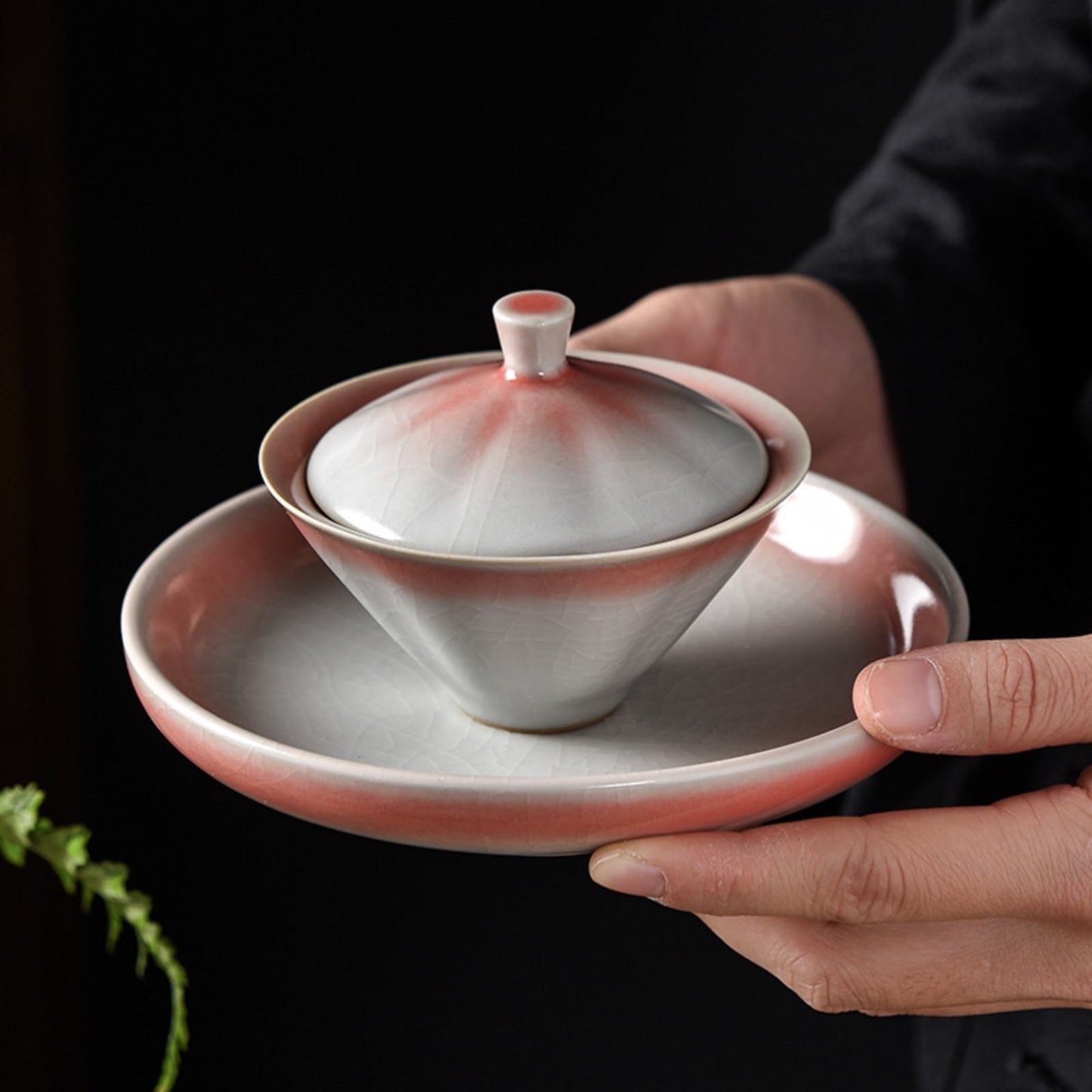 Ru Kiln Red Hue Bone China San Cai Gaiwan Gongfu Tea Set