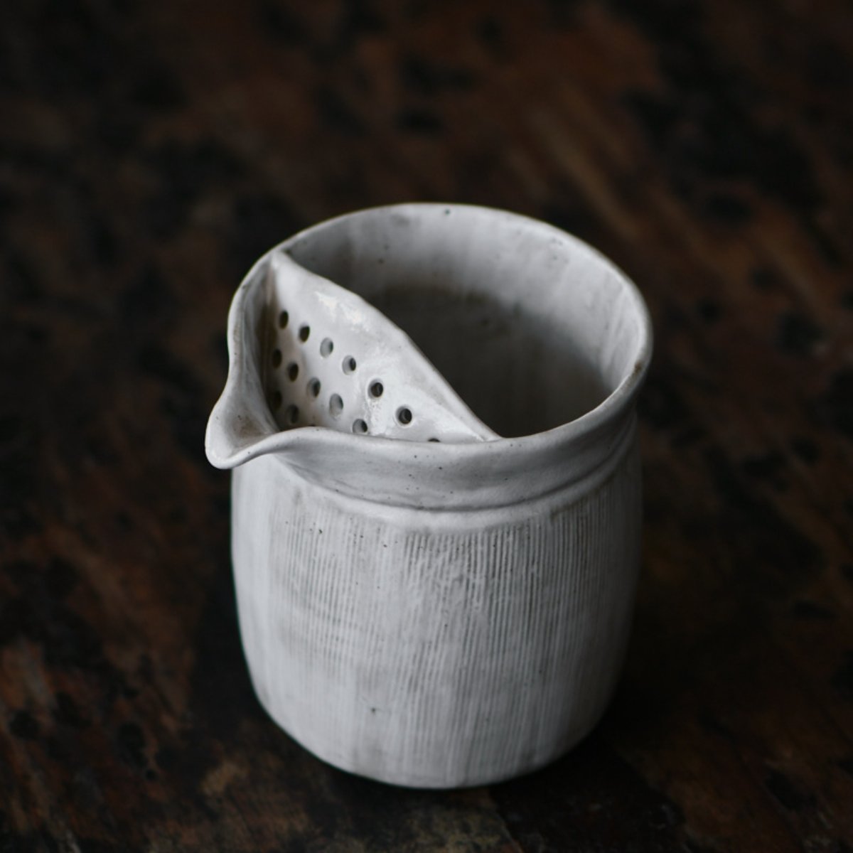 Japanese-Style Rustic Ceramic Fairness Cup with Filter | Handmade Tea Pitcher
