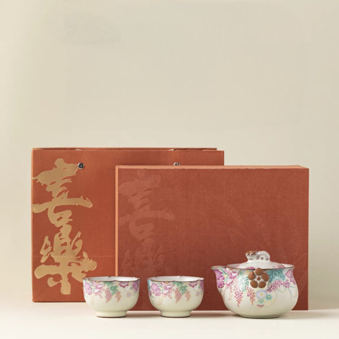 Pig Fat Glaze Mini Garden tea set with teapot, two cups, and gift box