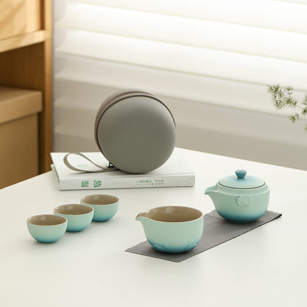 Lotus Travel Gongfu Tea Set – Complete Ceramic Chinese Tea Set in Portable Case