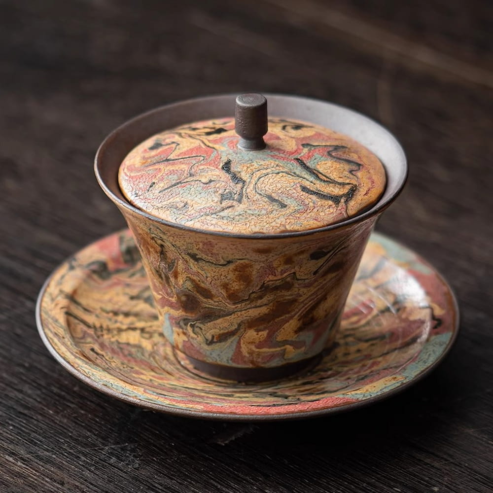 Handmade Dunhuang-Style Ceramic Gaiwan Cup – Hand-Painted Clay Gaiwan for Gongfu Tea