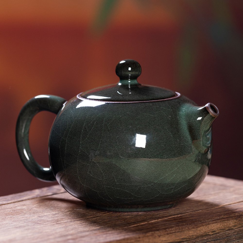 Longquan Celadon Iron-Core Cracked-Glaze Xishi Teapot Gift Box, 10 fl oz (300ML)