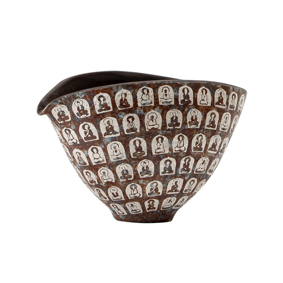 Vintage Thousand Buddha ceramic fairness cup with silver accents, handcrafted gongfu tea pitcher, 170ML
