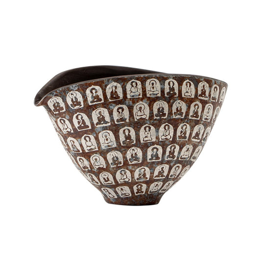 Vintage Thousand Buddha ceramic fairness cup with silver accents, handcrafted gongfu tea pitcher, 170ML