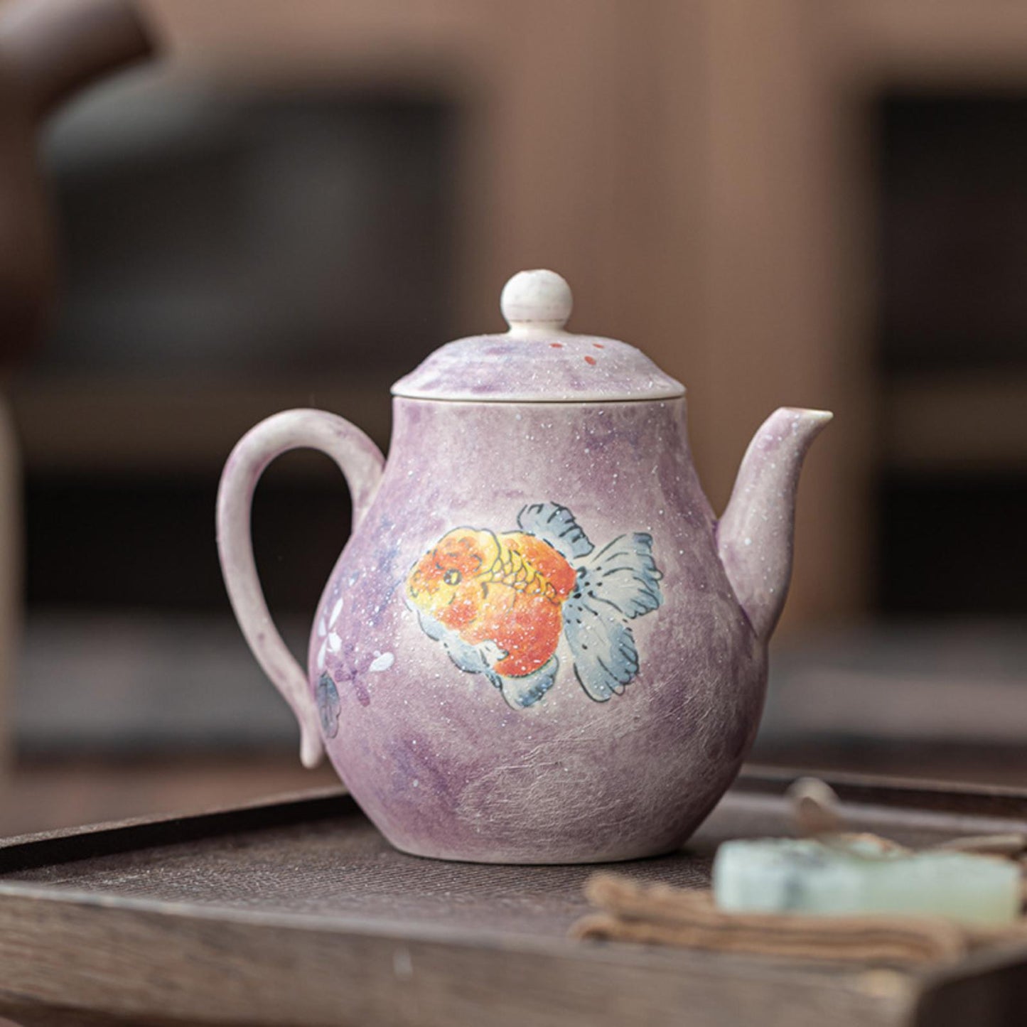 Zilin Travel Tea Set with Luxury Tea Serving Tray & Accessories, Hand-Painted Goldfish Motif, Porcelain Tea Set for Home, Office, or Gift