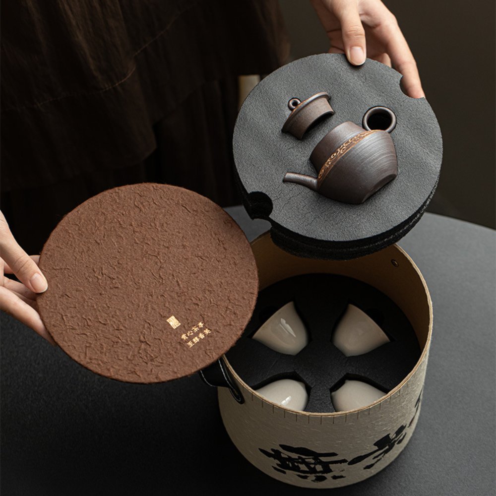 Designer-Collab Old Yanyi Clay Teapot & Four-Cup Set — Handcrafted Chinese Gongfu Tea Ceremony Set, Perfect Gift