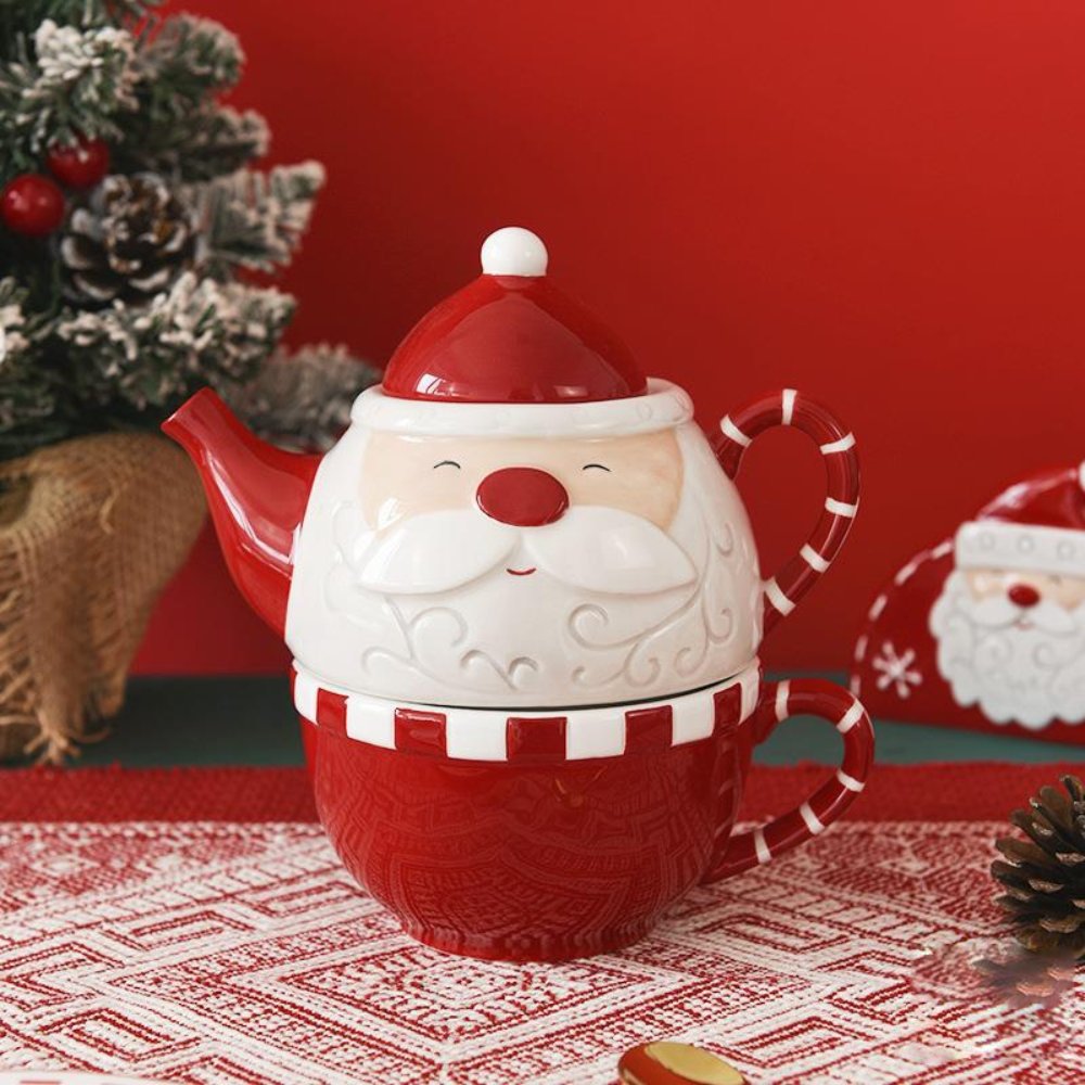 Santa Claus Ceramic Teapot & Cup Set – Modern Cartoon Holiday Tea Set