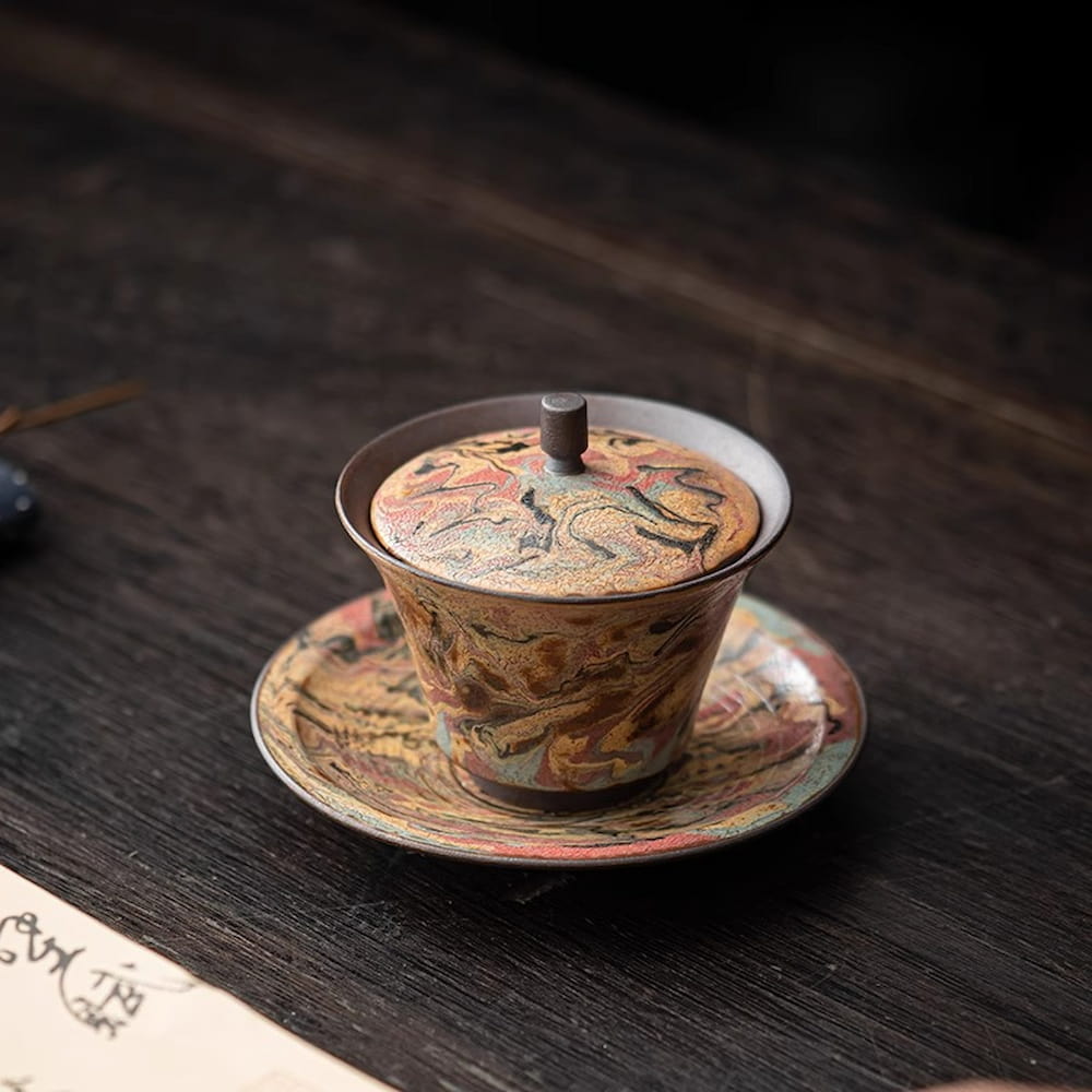 Handmade Dunhuang-Style Ceramic Gaiwan Cup – Hand-Painted Clay Gaiwan for Gongfu Tea