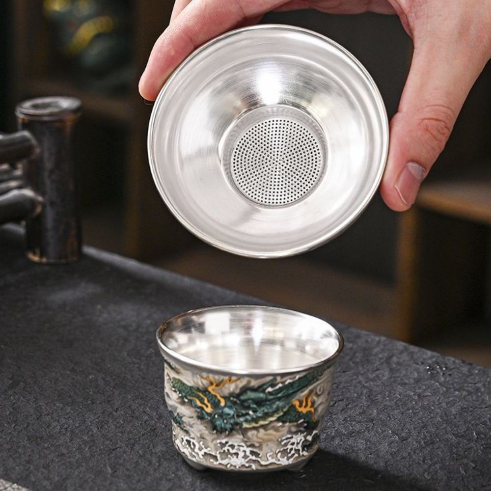 Azure Dragon Sterling Silver Tea Set – 12-Piece Chinese Gongfu Tea Set