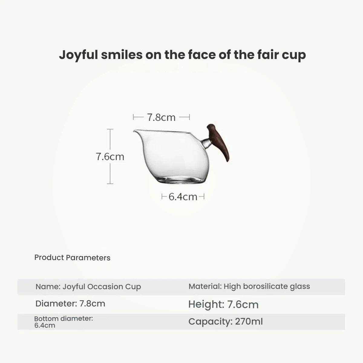 Joyful Brow Japanese-Style Glass Fairness Cup with Wooden Handle – High Borosilicate Tea Pitcher