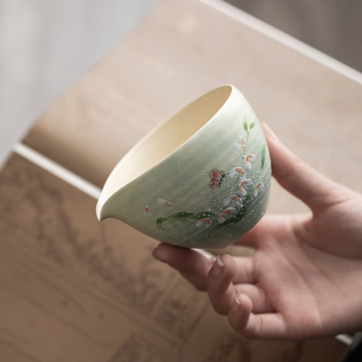 Hand-Painted Watercolor Ceramic Tea Fair Cup – Cymbidium Orchid Tea Pourer