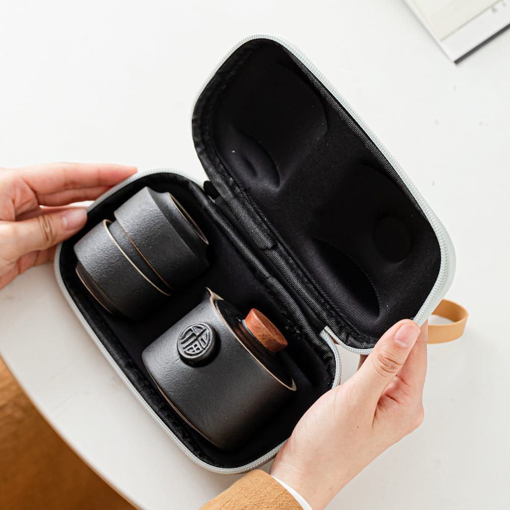 Minimalist Travel Gongfu Tea Set – Complete Chinese Ceramic Tea Set with Teapot, 3 Cups & Carrying Case