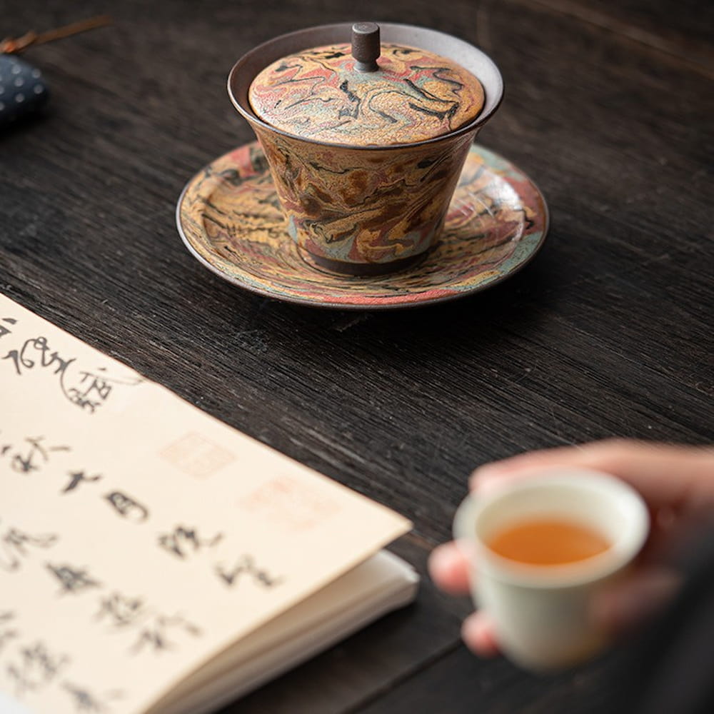 Handmade Dunhuang-Style Ceramic Gaiwan Cup – Hand-Painted Clay Gaiwan for Gongfu Tea